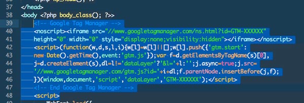 Paste the embed code immediately after the tag in your HTML